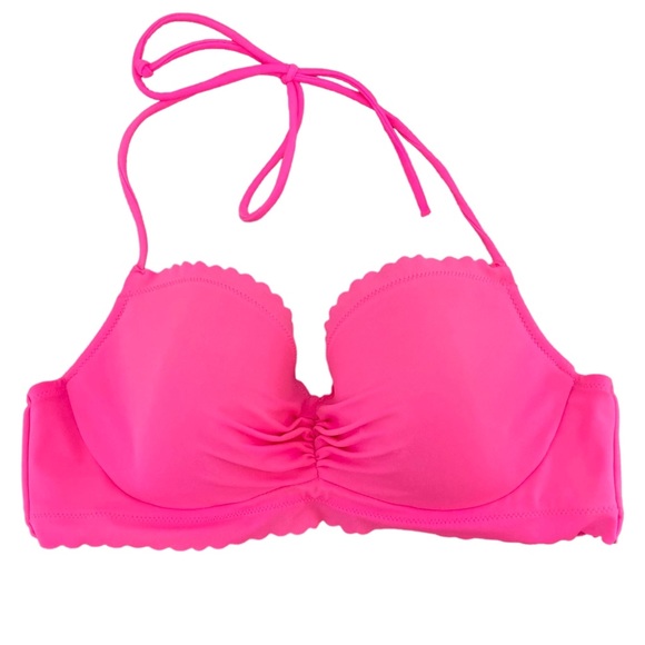 Victoria’s Secret Womens Halter Bra Hot Pink Push Up Scalloped Back Hook 36B - Picture 1 of 11